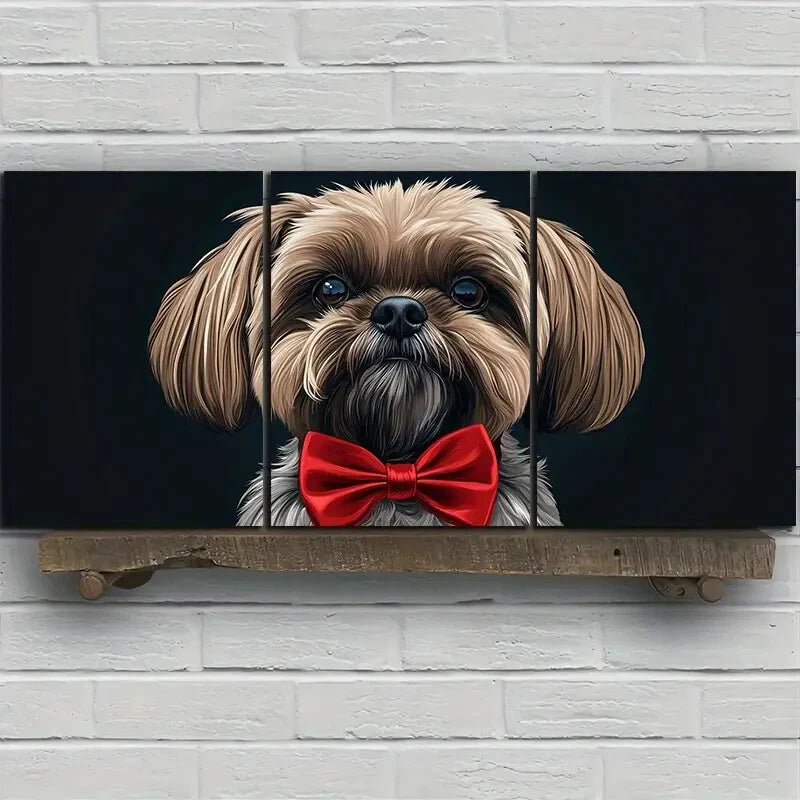 3pcs A Dog Wearing Red Bow Tie Metal Print Ready to Hang Art - Bella Home Decor
