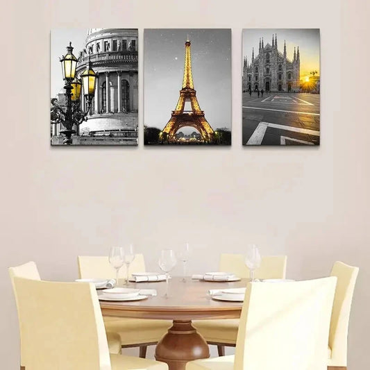 3pcs v Black and white Architectural Landscape Metal Print Ready to Hang Art