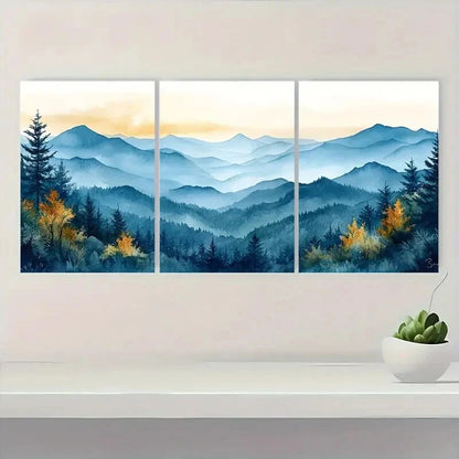 3pcs Watercolor Landscape Painting of North Metal Print Ready to Hang Art - Bella Home Decor