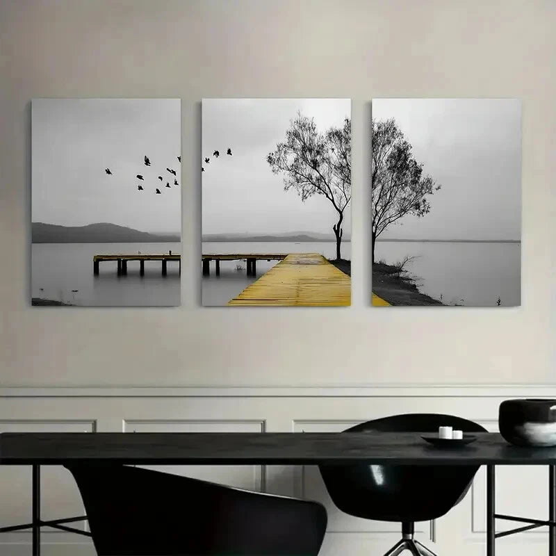 3pcs Ocean View Black and White Tree Metal Print Ready to Hang Art - Bella Home Decor