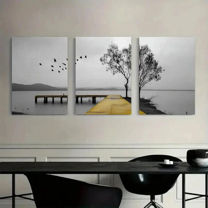 3pcs Ocean View Black and White Tree Metal Print Ready to Hang Art - Bella Home Decor