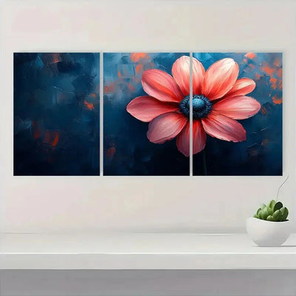 3pcs Vibrant Blue & Pink Floral Design Metal Print Ready to Hang Art - Bella Home Decor