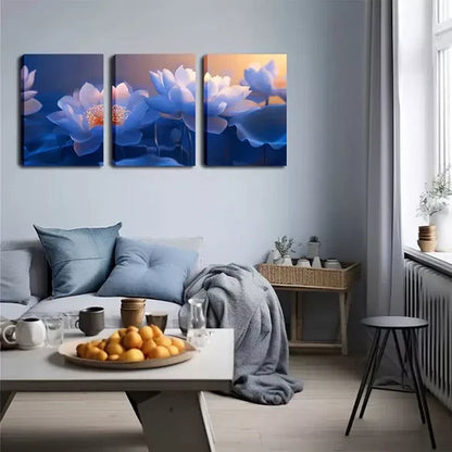 3pcs Blue And White Flowers Decorations Wall Art Canvas Unframed - High Quality Print 100% Australian Made Wall Canvas - Bella Home Decor