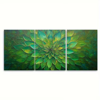 3pcs Green Sunburst Flower Painting Wall Art Set Canvas Framed 50x70cm - High Quality Print 100% Australian Made Wall Canvas Ready to Hang