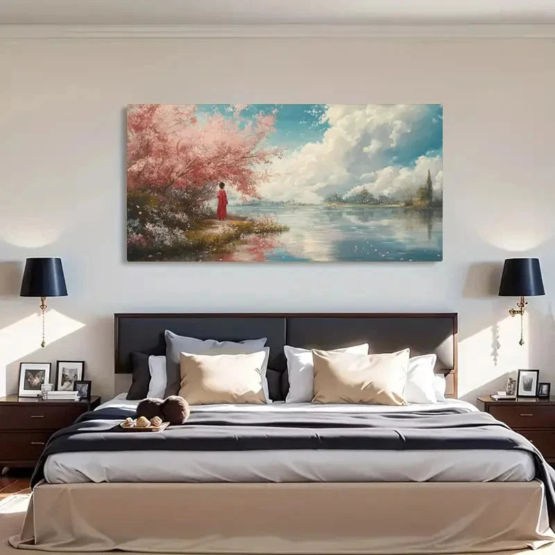 Cherry Blossoms Cloud Landscape Wall Art Canvas Office Home Room Framed 120x60cm