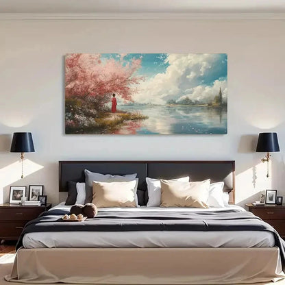 Cherry Blossoms Cloud Landscape Wall Art Canvas Office Home Room Framed 120x60cm