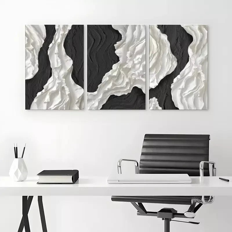 3pcs Abstract Black and White Wall Art Canvas Framed 40x60cm - High Quality Print 100% Australian Made Wall Canvas Ready to Hang - Bella Home Decor