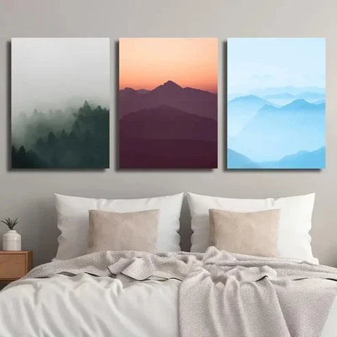 3pcs Foggy Mountains Landscape Wall Art Set Canvas Unframed - High Quality Print 100% Australian Made Wall Canvas - Bella Home Decor