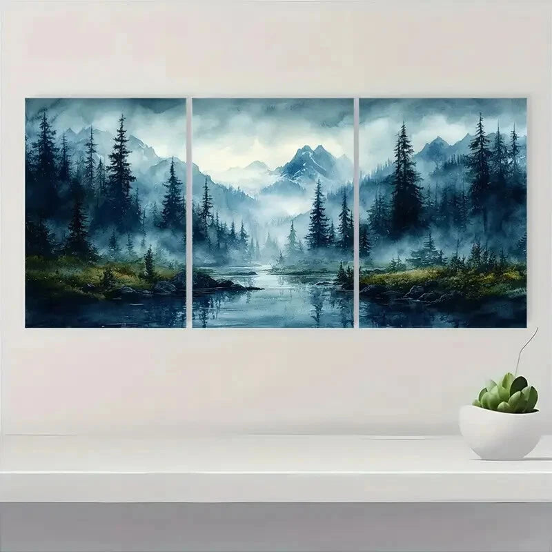 3pcs Abstract Ocean Wave Blue & Green Minimalist Metal Print Ready to Hang Art - Bella Home Decor