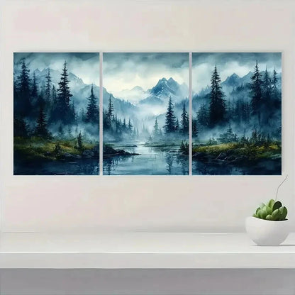 3pcs Abstract Ocean Wave Blue & Green Minimalist Metal Print Ready to Hang Art - Bella Home Decor