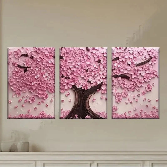 3pcs a pink tree with leaves Wall Art Set Canvas Framed 50x70cm - High Quality Print 100% Australian Made Wall Canvas Ready to Hang