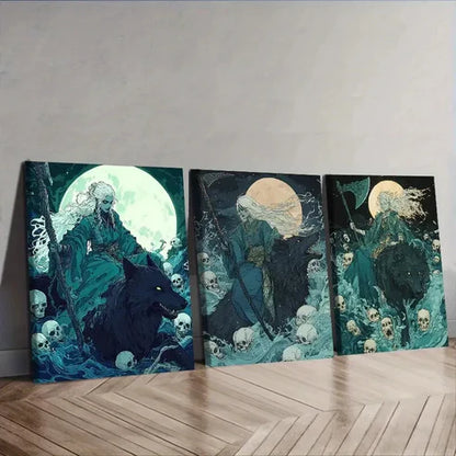 3pcs Gothic Fantasy Art with Moonlit Wolves Wall Art Canvas Unframed - High Quality Print 100% Australian Made Wall Canvas - Bella Home Decor