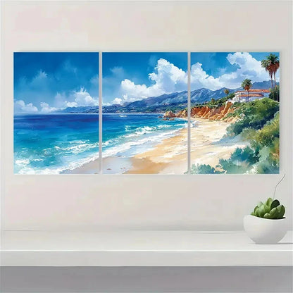 3pcs Laguna Beach Watercolor Art Prints Metal Print Ready to Hang Art