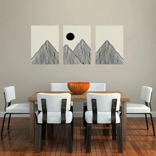 3pcs Mountain & Sun Landscape Metal Print Ready to Hang Art