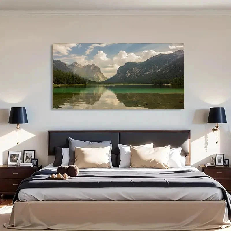 Serene Lake Mountain Reflection Wall Art Canvas Office Home Room Framed 120x60cm