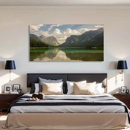 Serene Lake Mountain Reflection Wall Art Canvas Office Home Room Framed 120x60cm
