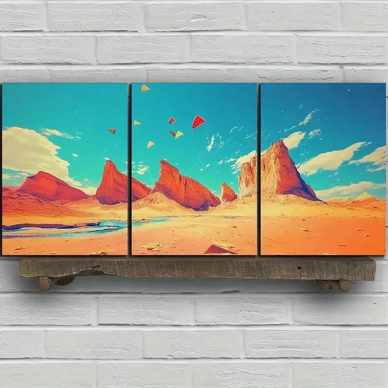 3pcs Kite on the Desert Canyon Metal Print Ready to Hang Art - Bella Home Decor