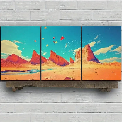 3pcs Kite on the Desert Canyon Metal Print Ready to Hang Art - Bella Home Decor