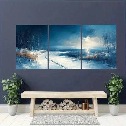 3pcs Winter Snow Scene with Dramatic Sky Metal Print Ready to Hang Art - Bella Home Decor