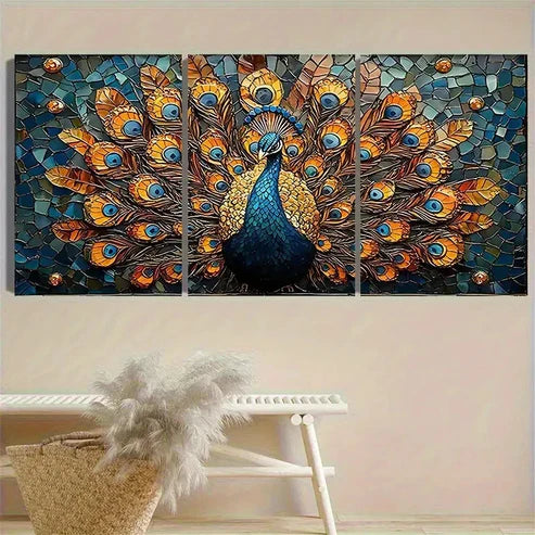 3pcs PeaRooster Mosaic Wall Art Set Canvas Unframed - High Quality Print 100% Australian Made Wall Canvas - Bella Home Decor