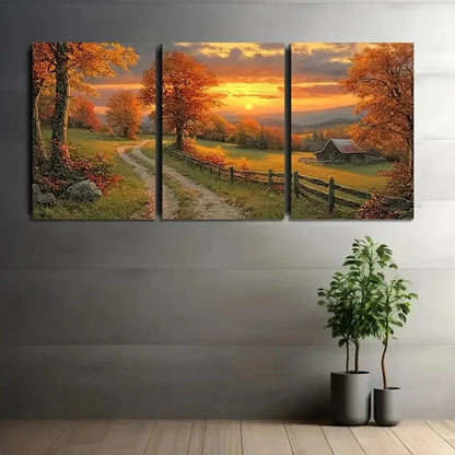 3pcs Picturesque Autumn Sunset Over Wall Art Set Canvas Framed 50x70cm - High Quality Print 100% Australian Made Wall Canvas Ready to Hang