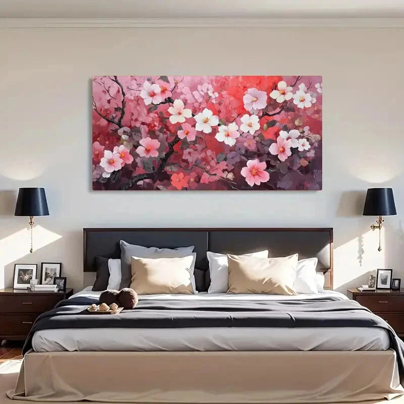 Dreamy Floral Scene Pink Garden Wall Art Canvas Office Home Room Framed 120x60cm - Bella Home Decor