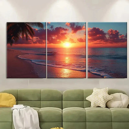 3pcs Exotic Paradise Palm Trees Beach TI  Wall Art Set Canvas Framed 60x90cm - High Quality Print 100% Australian Made Wall Canvas Ready to Hang
