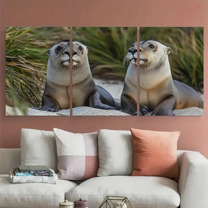 3pcs Australian Sea Lions Vivid Coastal Wildlife Metal Print Ready to Hang Art - Bella Home Decor