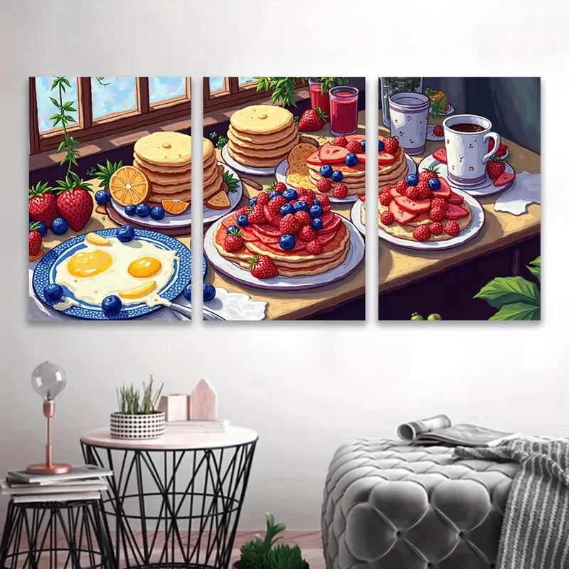 3pcs Pancakes and Fruit Food Art Wall Art Set Canvas Framed 60x90cm - High Quality Print 100% Australian Made Wall Canvas Ready to Hang
