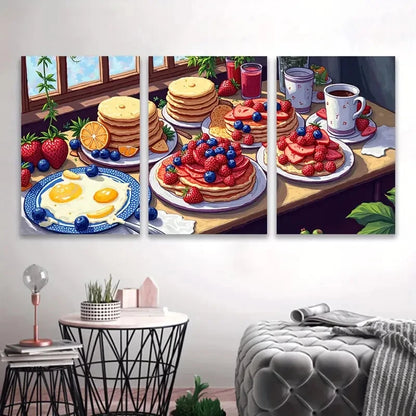 3pcs Pancakes and Fruit Food Art Wall Art Set Canvas Framed 60x90cm - High Quality Print 100% Australian Made Wall Canvas Ready to Hang