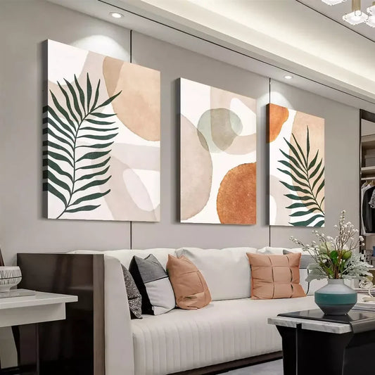 3pcs Warm Neutral Tones Abstract Shapes Wall Art Set Canvas Framed 60x90cm - High Quality Print 100% Australian Made Wall Canvas Ready to Hang