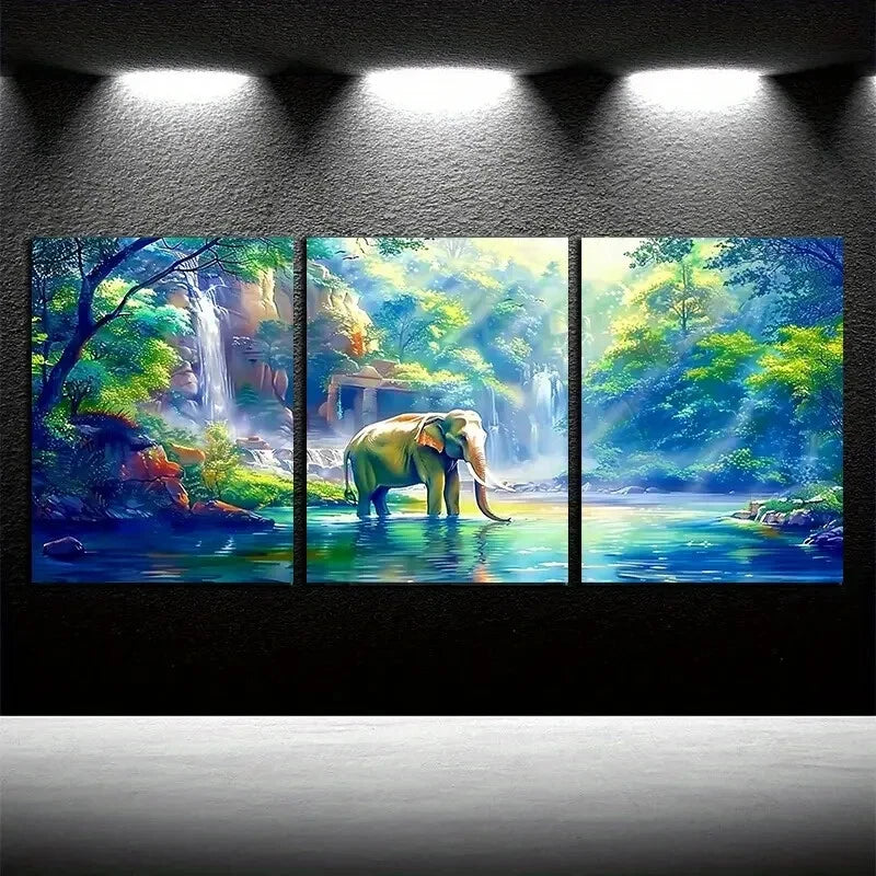 3pcs Elephant & Jungle Scenery Metal Print Ready to Hang Art - Bella Home Decor