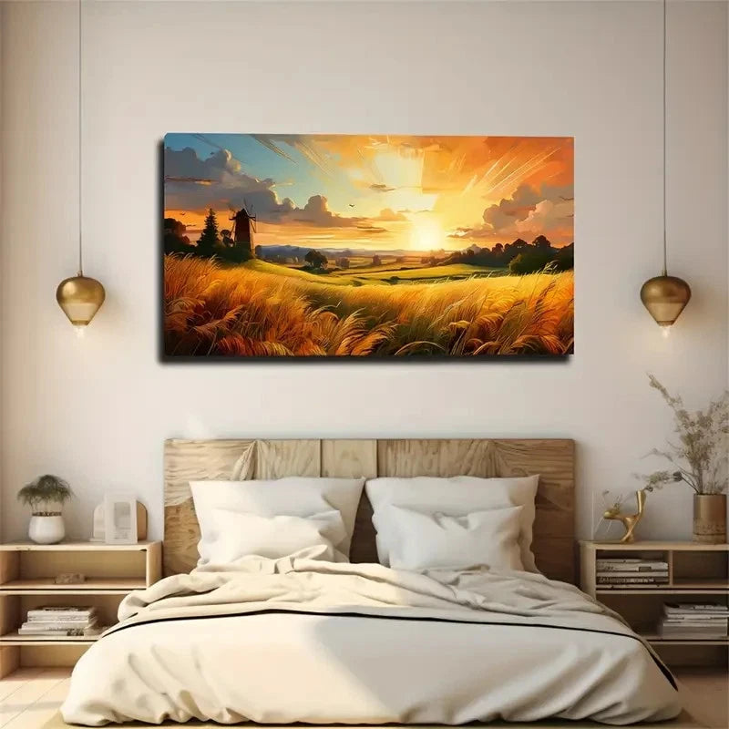 Vibrant Sunset Landscape Field Wall Art Canvas Office Home Room Framed 120x60cm