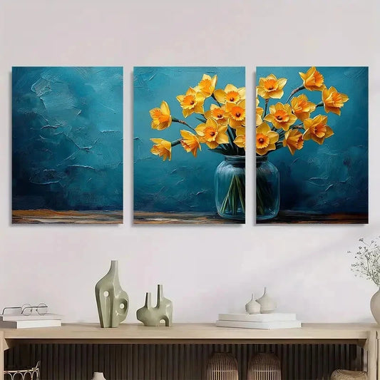 3pcs Blue & White Impressionistic Background Metal Print Ready to Hang Art - Bella Home Decor