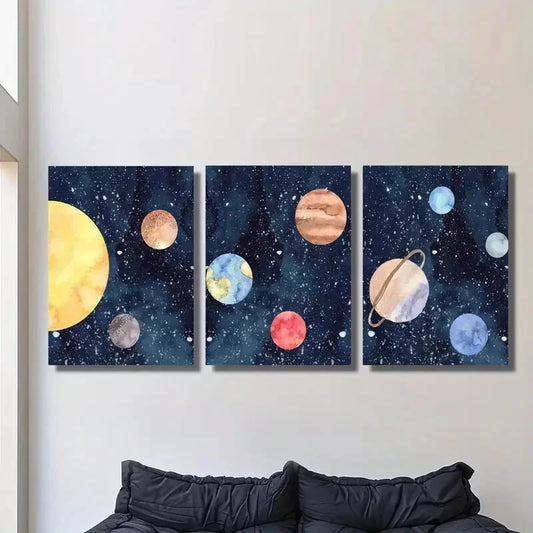 3pcs solar system, planetary Metal Print Ready to Hang Art
