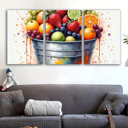 3pcs Watercolor Fruit Bucket Artwork Scene Wall Art Set Canvas Framed 60x90cm - High Quality Print 100% Australian Made Wall Canvas Ready to Hang