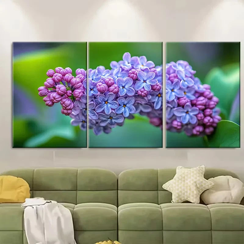 3pcs Purple Lilac Flower Metal Print Ready to Hang Art