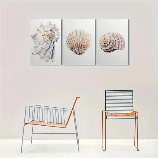 3pcs Beach Decor Seashell Coastal Wall Art Set Canvas Framed 40x60cm - High Quality Print 100% Australian Made Wall Canvas Ready to Hang