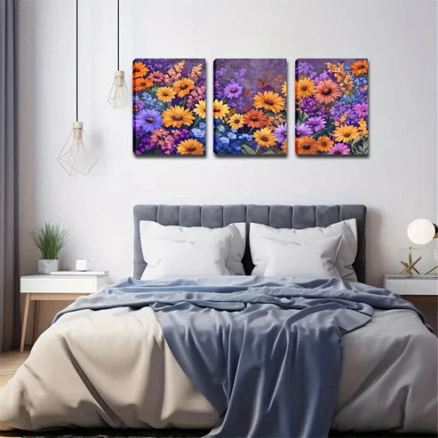 3pcs Colorful Daisy & Sunflower Garden Scene Wall Art Canvas Unframed - High Quality Print 100% Australian Made Wall Canvas - Bella Home Decor