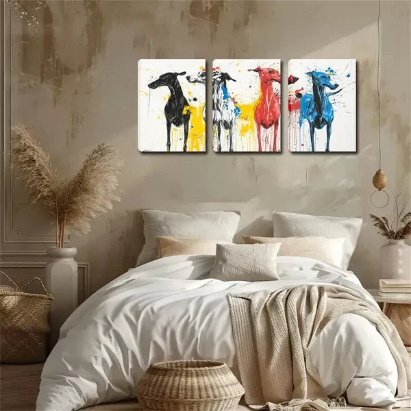 3pcs Graffiti Style, Four Cute Dogs Wall Art Set Canvas Framed 60x90cm - High Quality Print 100% Australian Made Wall Canvas Ready to Hang - Bella Home Decor