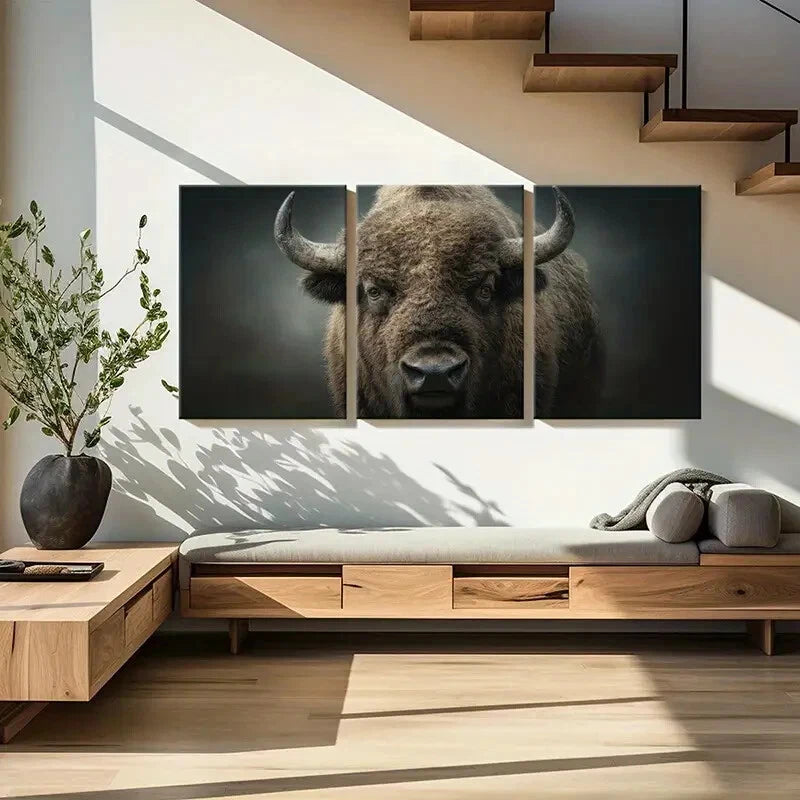 3pcs Bison Wildlife Art Rustic Forest Animal Metal Print Ready to Hang Art - Bella Home Decor