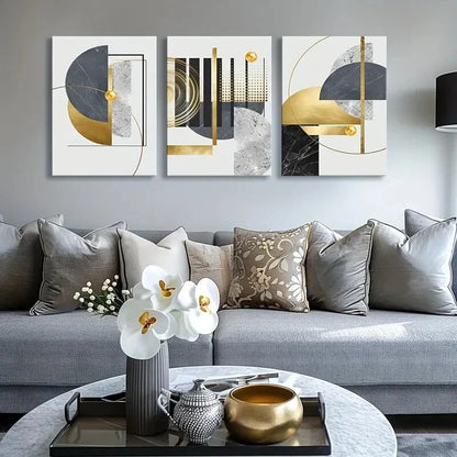 3pcs Modern Geometric Marble Texture Metal Print Ready to Hang Art - Bella Home Decor