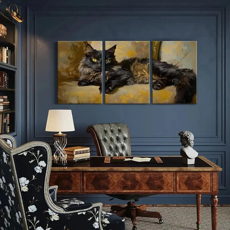 3pcs Artistic Abstract Animal Cat Painting Metal Print Ready to Hang Art - Bella Home Decor