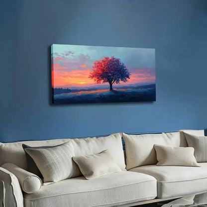 Vibrant Sunset Tree Landscape Wall Art canvas office home room framed 120x60cm