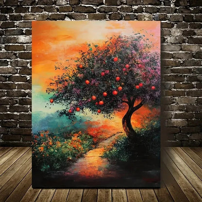 Vibrant Peach Tree Forest with Lush Foliage 40x60cm Metal Print Ready to Hang - Bella Home Decor