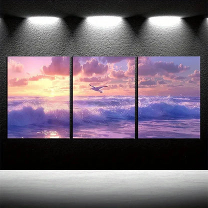 3pcs Ocean Waves Crashing on Rocks Scenery Metal Print Ready to Hang Art