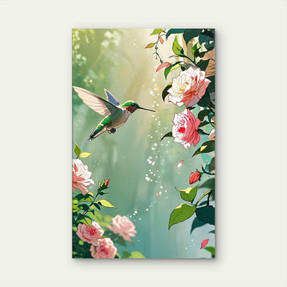 Hummingbird Bliss Elegant Oil Painting Metal Print Ready to Hang