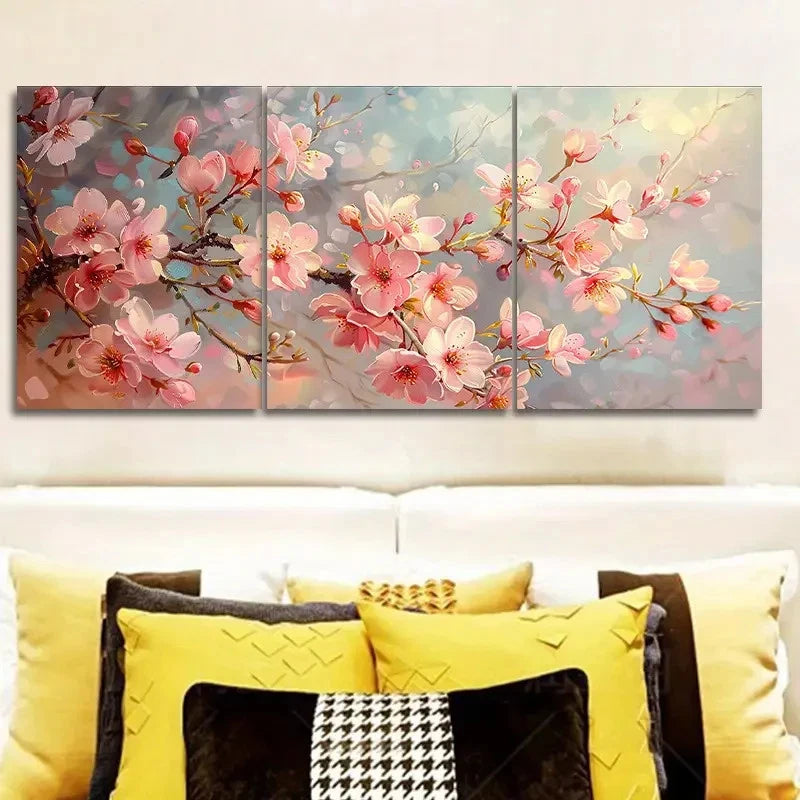 3pcs Cherry Tree Wall Art Painting Metal Print Ready to Hang Art - Bella Home Decor