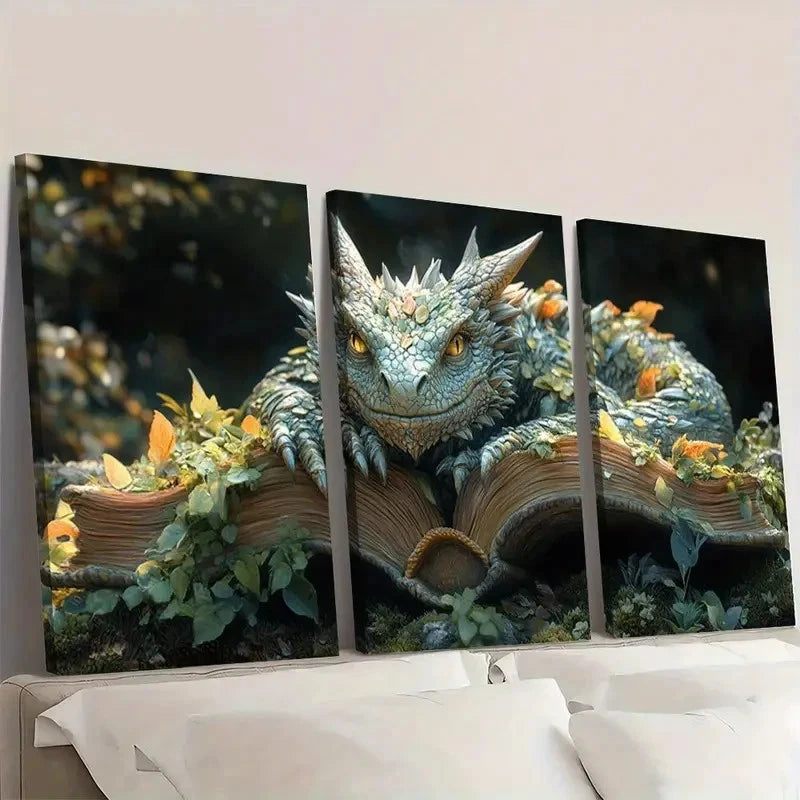 3pcs Books Dragons Canvas HI  Wall Art Set Canvas Framed 50x70cm - High Quality Print 100% Australian Made Wall Canvas Ready to Hang - Bella Home Decor