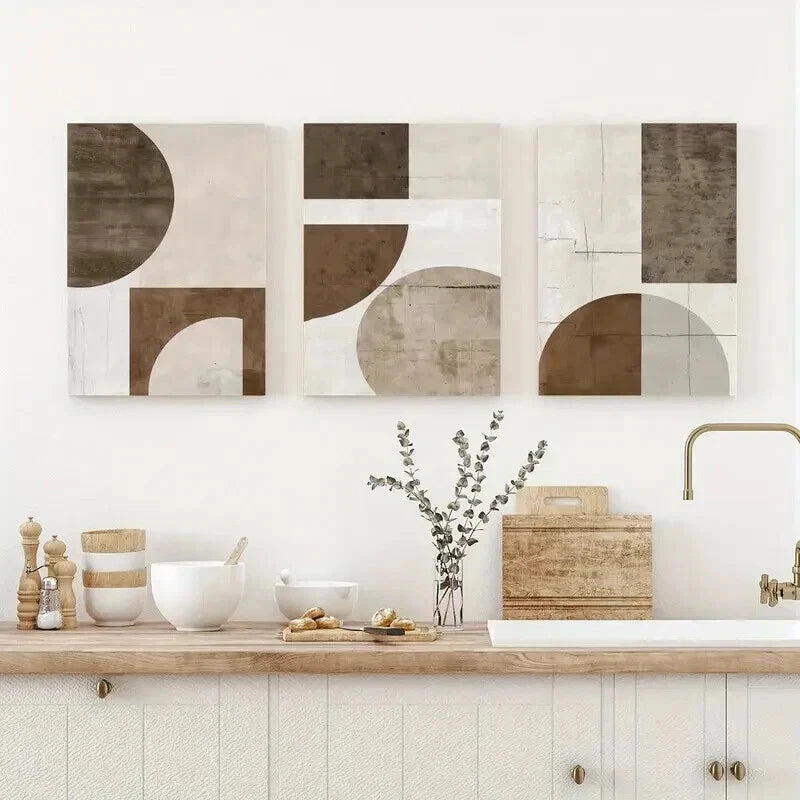 3pcs Beige & Black Geometric Abstract Perfect Wall Art Set Canvas Framed 60x90cm - High Quality Print 100% Australian Made Wall Canvas Ready to Hang - Bella Home Decor